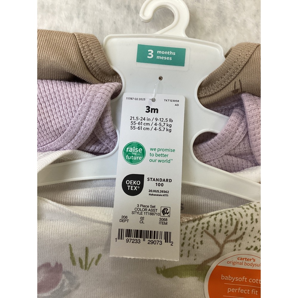 Carters Just One You Baby Girls 3M Long Sleeve Bodysuit 3-Pk Woodland Floral NEW - Picture 2 of 7